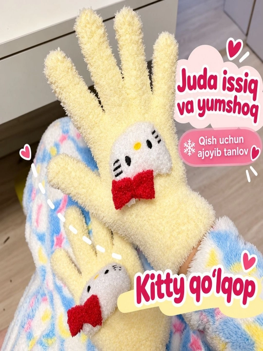 Зимние перчатки для девочек, мягкие и теплые, в стиле Hello Kitty, от 12 лет и старше