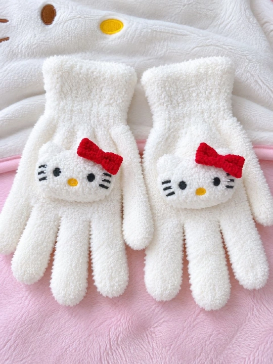 Зимние перчатки для девочек, мягкие и теплые, в стиле Hello Kitty, от 12 лет и старше - 
