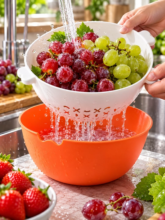 Дуршлаг-сито с миской для мытья, слива и замачивания продуктов