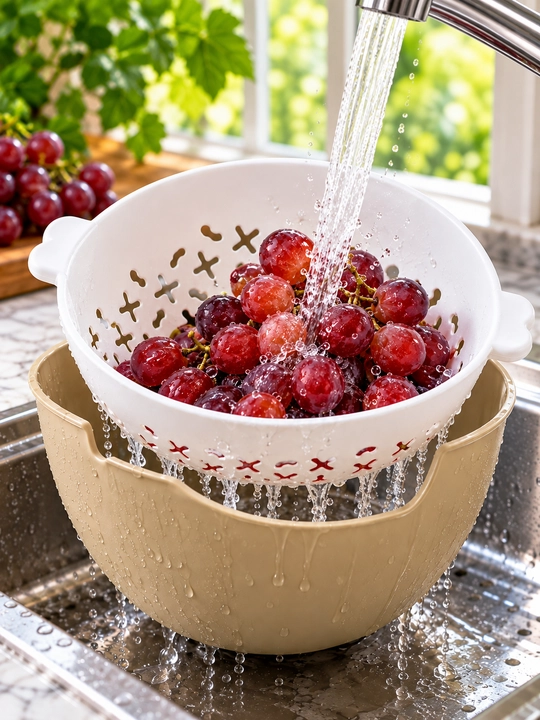 Дуршлаг-сито с миской для мытья, слива и замачивания продуктов