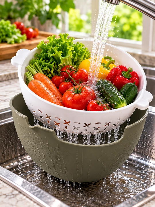 Дуршлаг-сито с миской для мытья, слива и замачивания продуктов