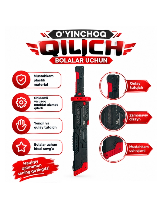 Bolalar uchun o‘yinchoq qilich, yengil plastik, qulay tutqichli, rolli o‘yin, sovg‘a uchun - 