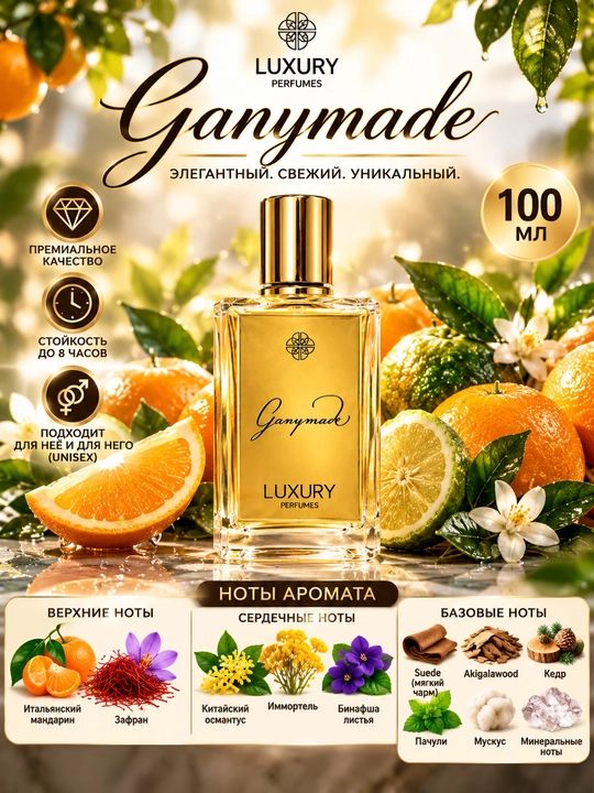 GANYMADE, LUXURY, Ayollar va erkaklar uchun hashamatli, elegant ifor, 100 ml