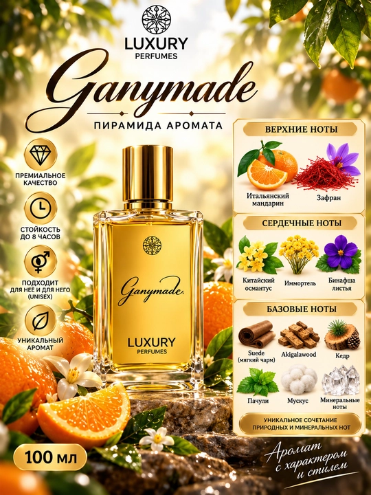 GANYMADE, LUXURY, Ayollar va erkaklar uchun hashamatli, elegant ifor, 100 ml