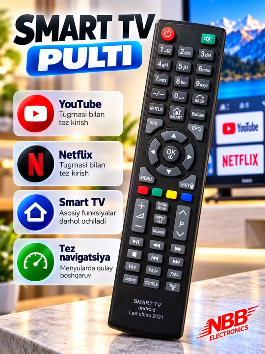 Пульт для телевизоров SMART TV Android LED China 2021, универсальный пульт, пульт для ТВ, - 