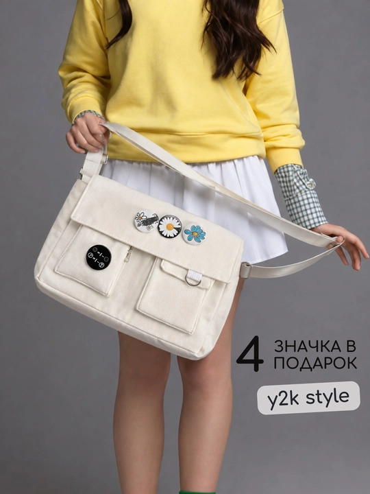 Ayollar sumkasi, yelkaga osiladigan shopper, Y2K uslubidagi paxta krossbodi - 