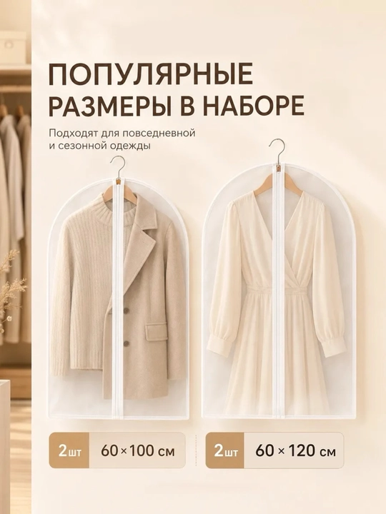 Чехол для одежды защитный, прозрачный, с застёжкой