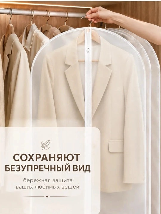 Чехол для одежды защитный, прозрачный, с застёжкой