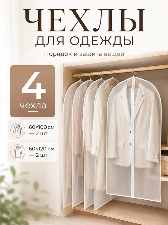 Чехол для одежды защитный, прозрачный, с застёжкой - 