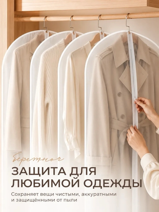 Чехол для одежды защитный, прозрачный, с застёжкой