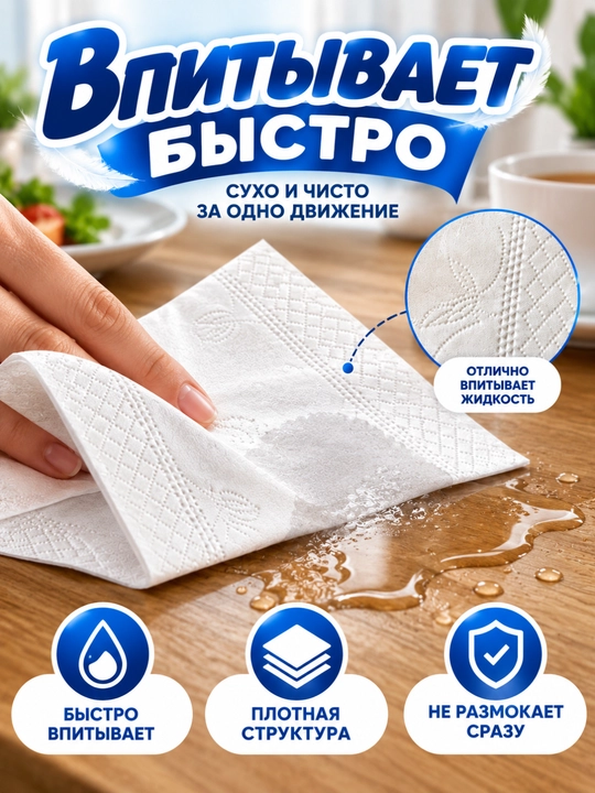Салфетки TUSTIN бумажные, 4 слоя, 92 шт × 6 пачек, белые мягкие
