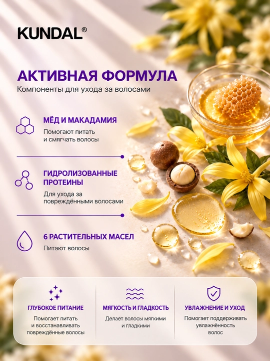 KUNDAL Кондиционер для волос Honey & Macadamia Protein Premium Treatment, 500 мл