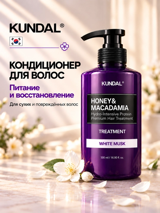 KUNDAL Кондиционер для волос Honey & Macadamia Protein Premium Treatment, 500 мл - 