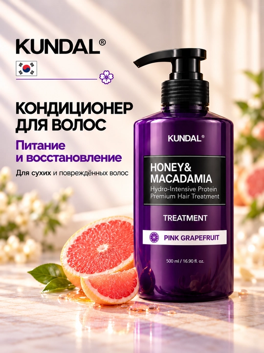 KUNDAL Кондиционер для волос Honey & Macadamia Protein Premium Treatment, 500 мл - 