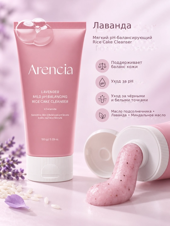 Arencia Rice Cake yuz tozalash vositasi 150g (Green Tea | Rice | Lavender)