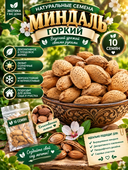 Семена Горкий Миндаль, 10 штук - 