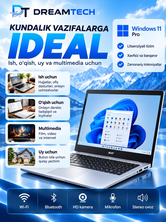 Ноутбук Acer Extensa, Intel Core i3-1315U, 16 ГБ DDR5, SSD 256 ГБ 15.6" FHD Windows 11 Pro