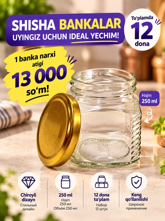 250 ml li shisha bankalar to'plami / 12 dona - 
