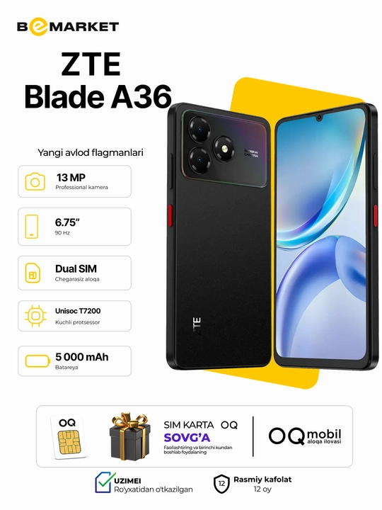ZTE Blade A36, Nebula Black, 4/64 GB