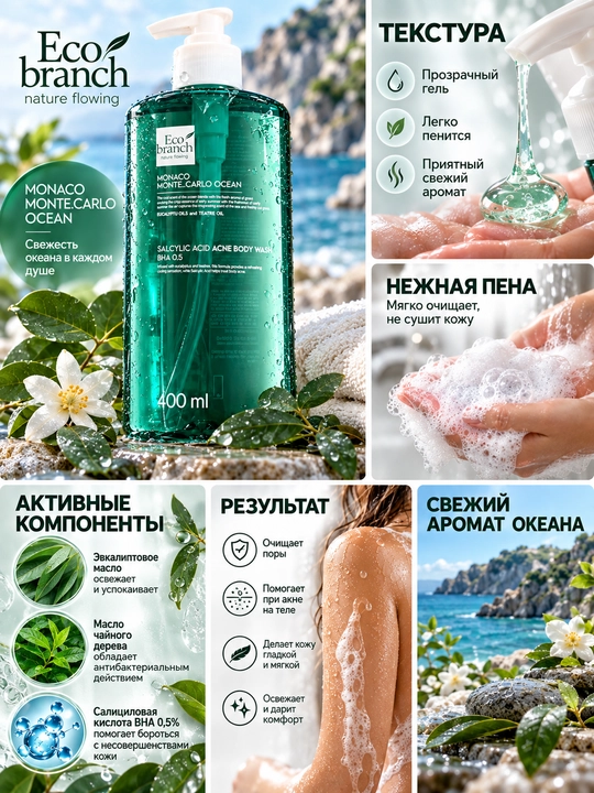 Гель для душа с салициловой кислотой BHA 0,5% — для проблемной кожи тела