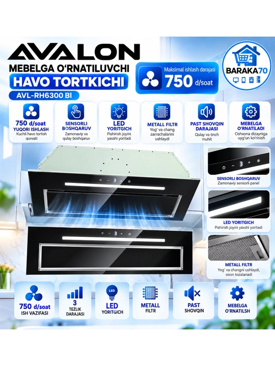 Встраиваемая кухонная вытяжка AVL-RH9200BI/9300BI - 