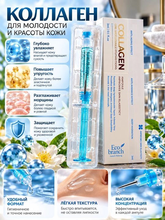 Коллагеновая ампула для лица, увлажняющая сыворотка с коллагеном