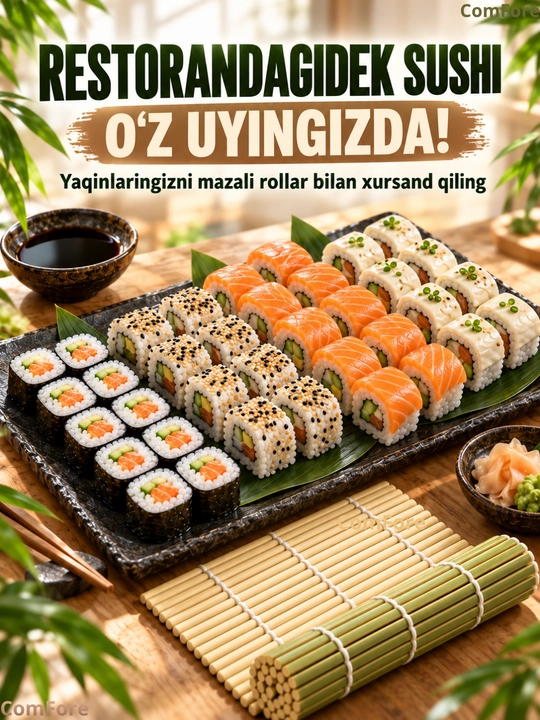 Бамбуковый коврик для роллов и суши, циновка для суши, 24 * 24 см