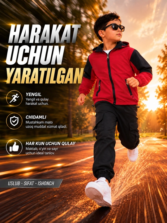 O‘g‘il bolalar uchun 3ta1 da bolalar to‘plami,uzun yengli kapyushonli kurtka va kargo shim
