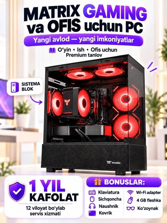 Kompyuter, o‘yin va ofisga tayyor zamonaviy kompyuter PC Core i3/i5/i7 DDR3 8GB - 
