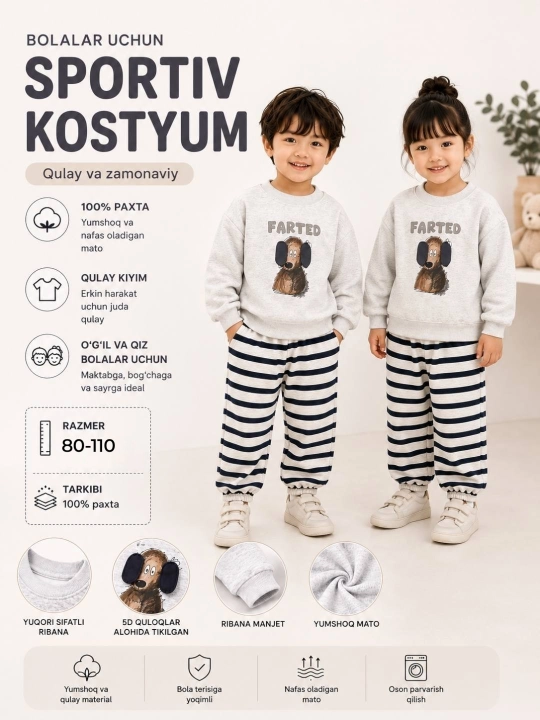 Ikkilik qizlar uchun, bolalar uchun ikkiliklar, qizlar kostyum shim - 