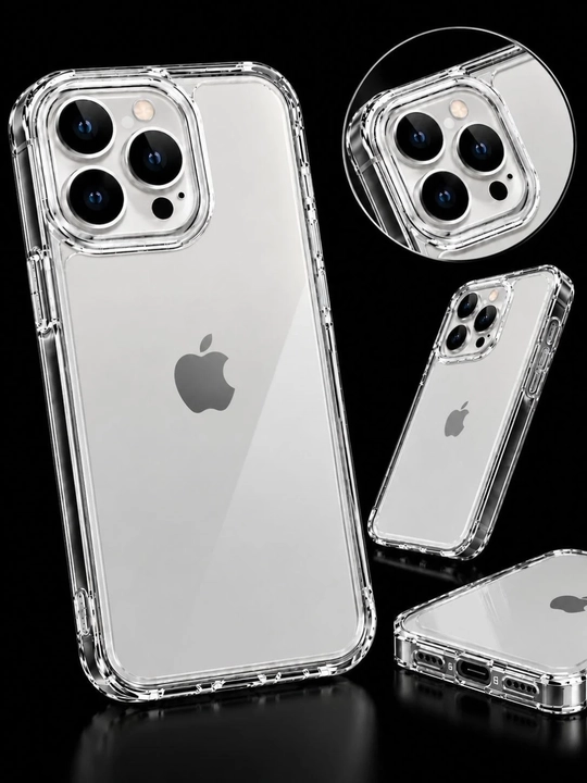 IPhone 13, 14, 15, 16 Pro Max uchun shaffof silikon g'ilof, zarbaga chidamli chexol - 