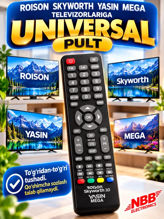 Универсальный пульт управления для телевизоров Roison, Skyworth 3D и Yasin Mega - 