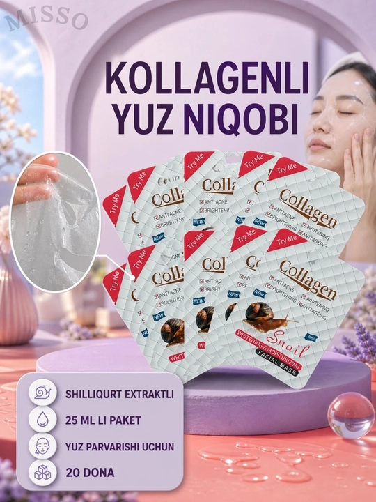 Yuz uchun matoli niqoblar,maska,niqob,to'plam,10 va 20 dona,kollagen,namlantiruvchi, 25 ml - 