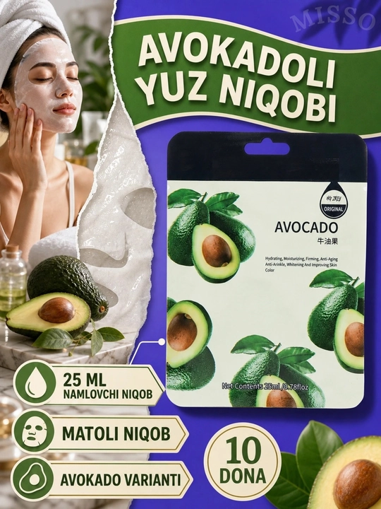 Yuz uchun matoli niqoblar, niqob, to‘plam, 10 va 20 dona, kollagen, oziqlantiruvchi, namlantiruvchi, 25 ml - 