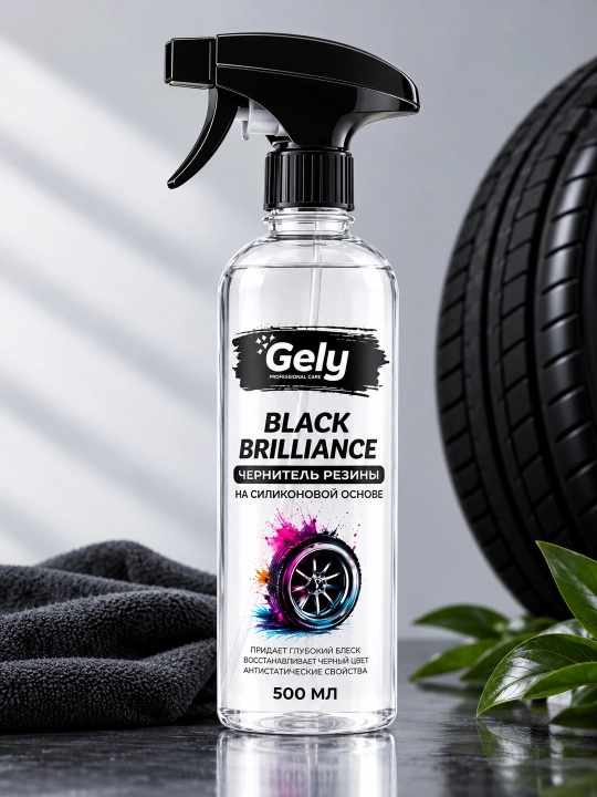 Shinalar uchun Gely Qora yaltiroq vosita, silikonli, suv qaytaruvchi, 500 ml