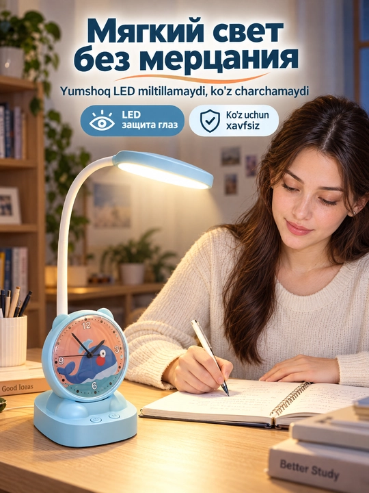 Soat va signalli LED stol chiroqi, TGX-7085, 2400 mA / soat, Micro USB, moslashuvchan - 