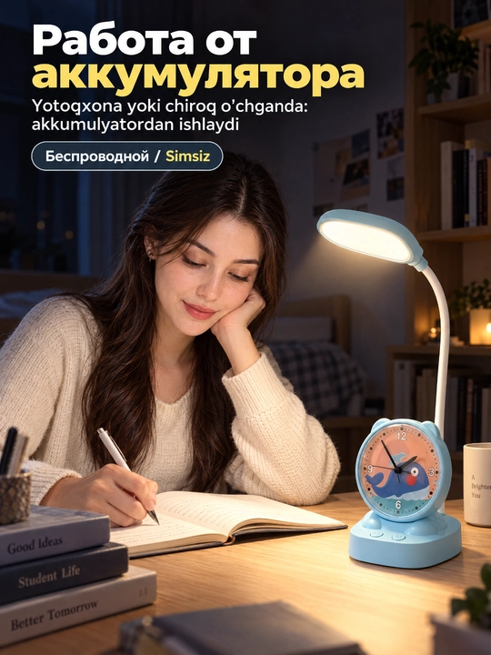 Soat va signalli LED stol chiroqi, TGX-7085, 2400 mA / soat, Micro USB, moslashuvchan