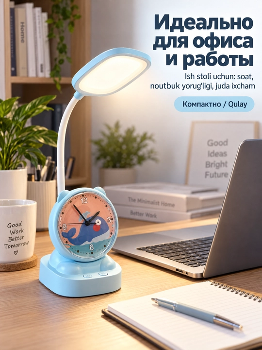 Soat va signalli LED stol chiroqi, TGX-7085, 2400 mA / soat, Micro USB, moslashuvchan