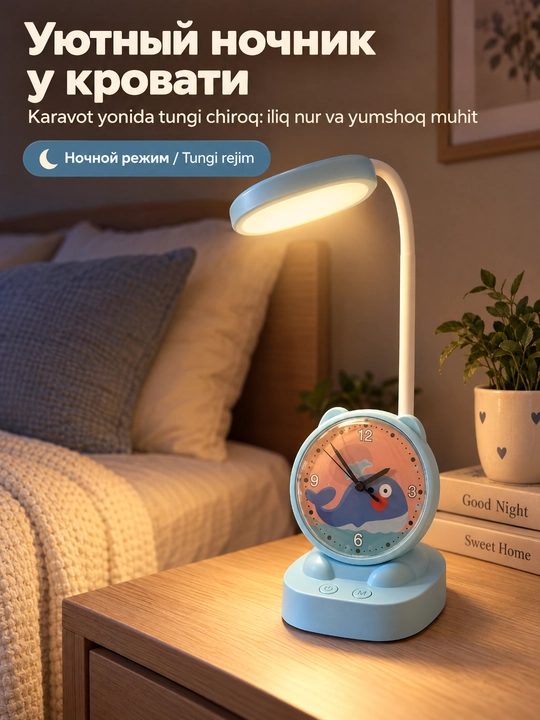 Soat va signalli LED stol chiroqi, TGX-7085, 2400 mA / soat, Micro USB, moslashuvchan