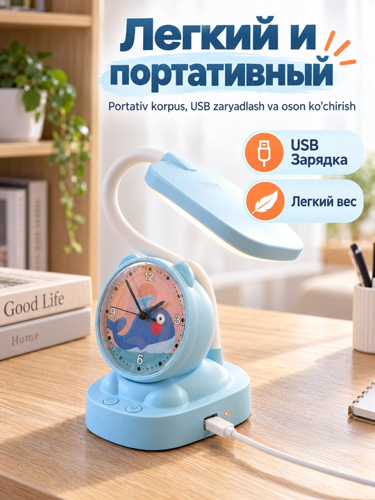 Soat va signalli LED stol chiroqi, TGX-7085, 2400 mA / soat, Micro USB, moslashuvchan