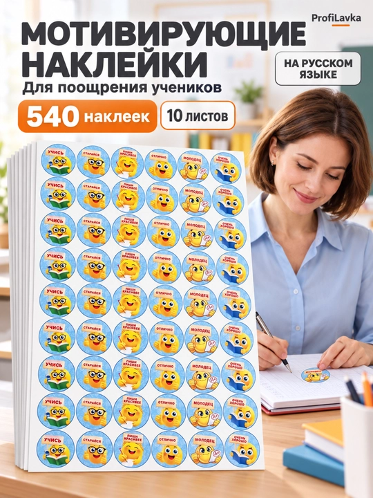 Наклейки для поощрения учеников, мотивирующие стикеры для учителя, 540 шт., 10 листов - 