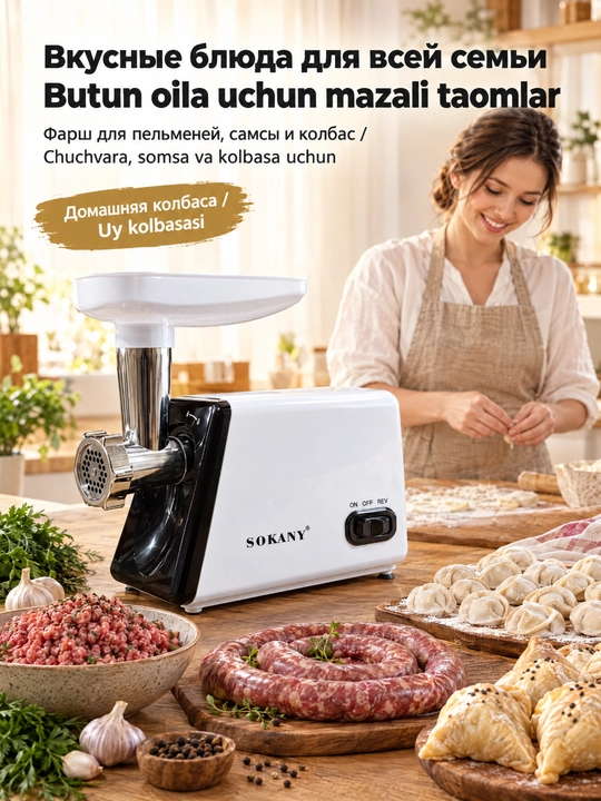 SOKANY SK-312 stol ustidagi elektr goʻsht maydalagich 2500 Vt, zanglamaydigan poʻlat
