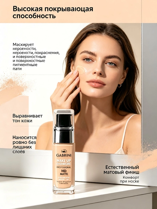 Mat tonal krem 30 ml, tutunli effekt, tabiiy qoplama