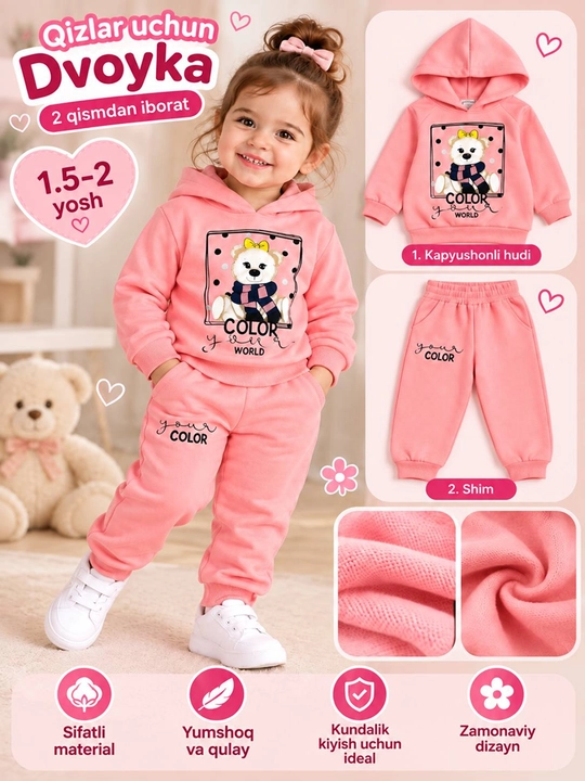 Qizaloqlar uchun qulay 2 qismli kostyum - 