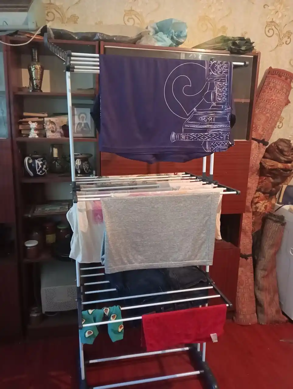 Сушилка для белья напольная, 3 яруса, складная, на колёсах, до 40 кг, 170 см