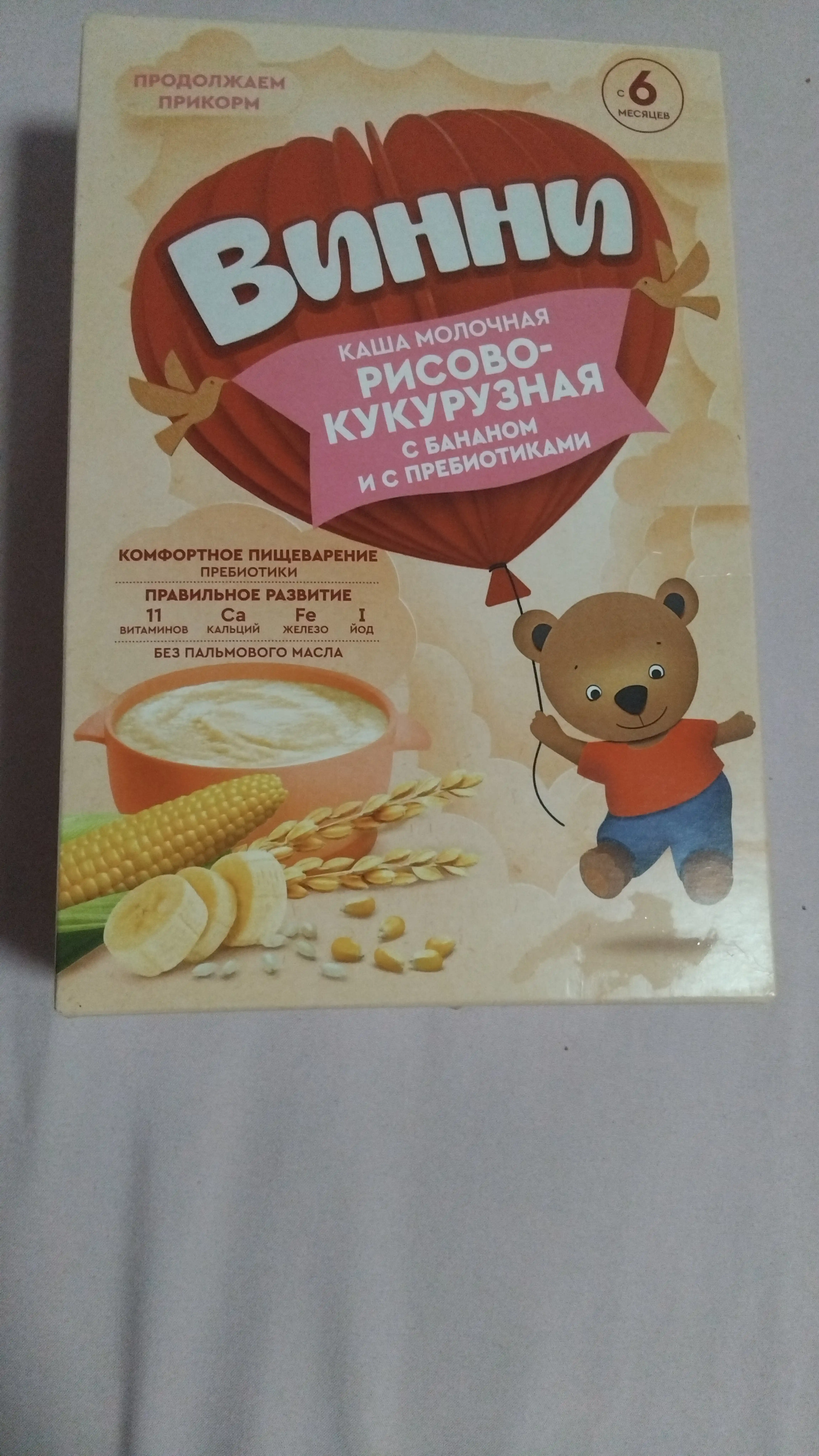 Sutli bo'tqa Винни, banan va prebiyotiklar bilan guruch va makkajo'xorili, 200 gr