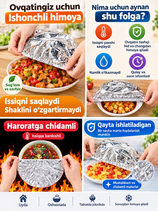 Алюминиевая фольга для кухни, крышка для еды, сохранение тепла и свежести 10 ШТ. - 