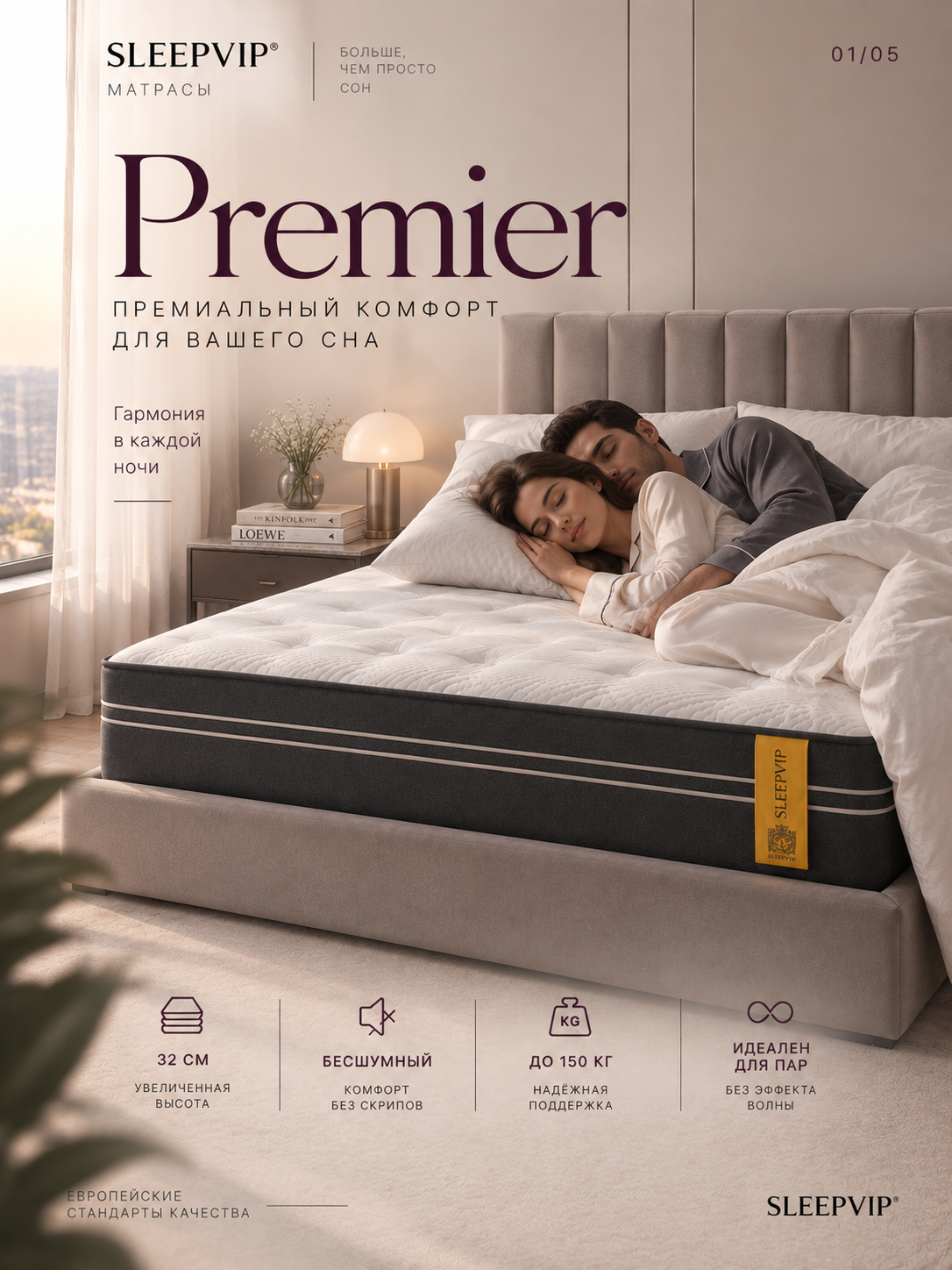 Premier matras — 32 sm balandlikdagi premium prujinasiz matras