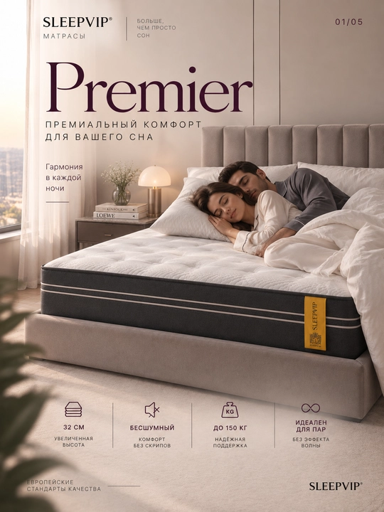 Premier matras — 32 sm balandlikdagi premium prujinasiz matras