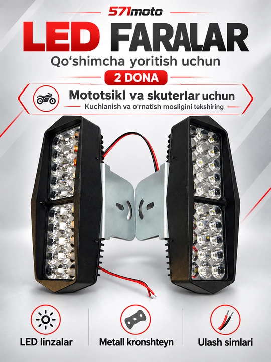 Mototsikl va skuterlar uchun LED faralar L5 — 2 dona komplekt - 